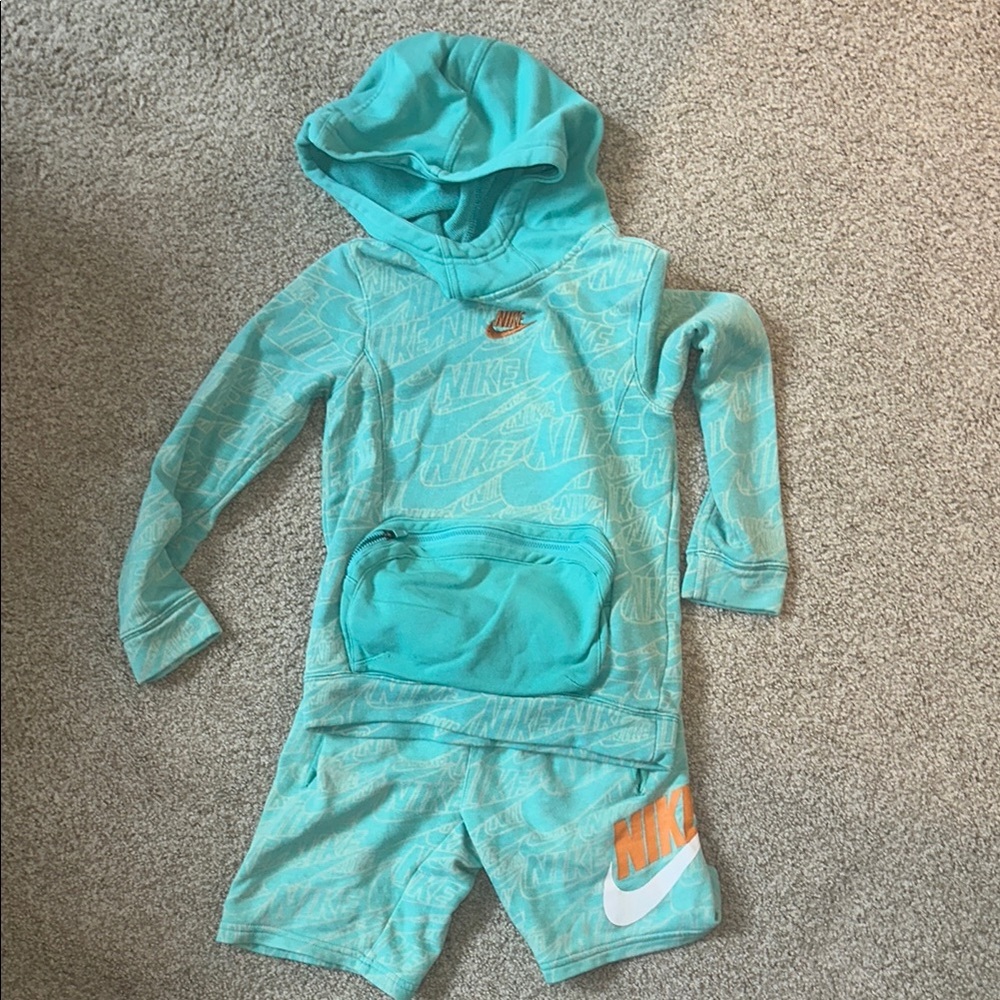 Nike Kids Mint Green Hoodie and Shorts Set